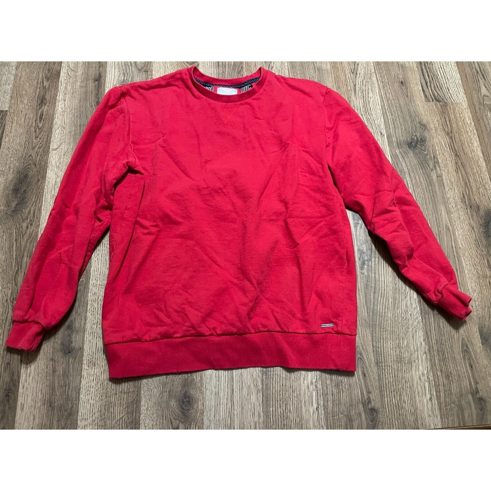 Denim Flower Sweater, Women's Size Large, Red, Pullover, Crew Neck